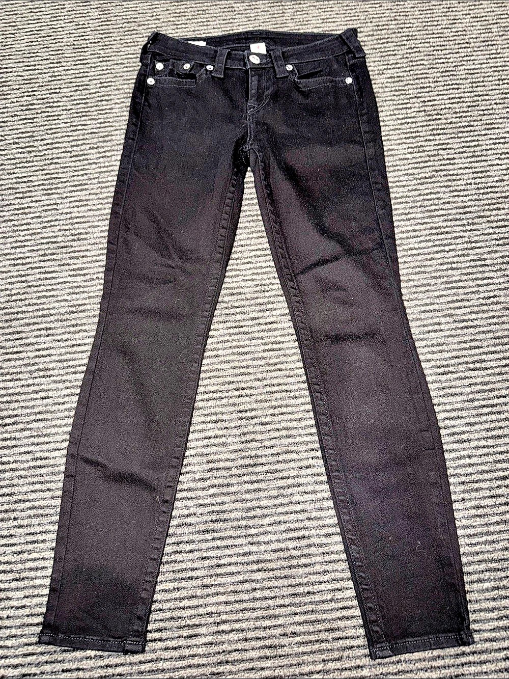 True Religion Halle Mid Rise Super Skinny Jean Jeans in Black Waist 27